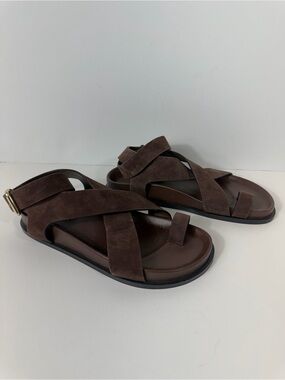 A Emery Brown Suede Leather Gladiator Sandals EU 38 Ankle Strap